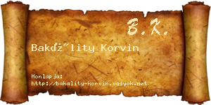 Bakálity Korvin névjegykártya